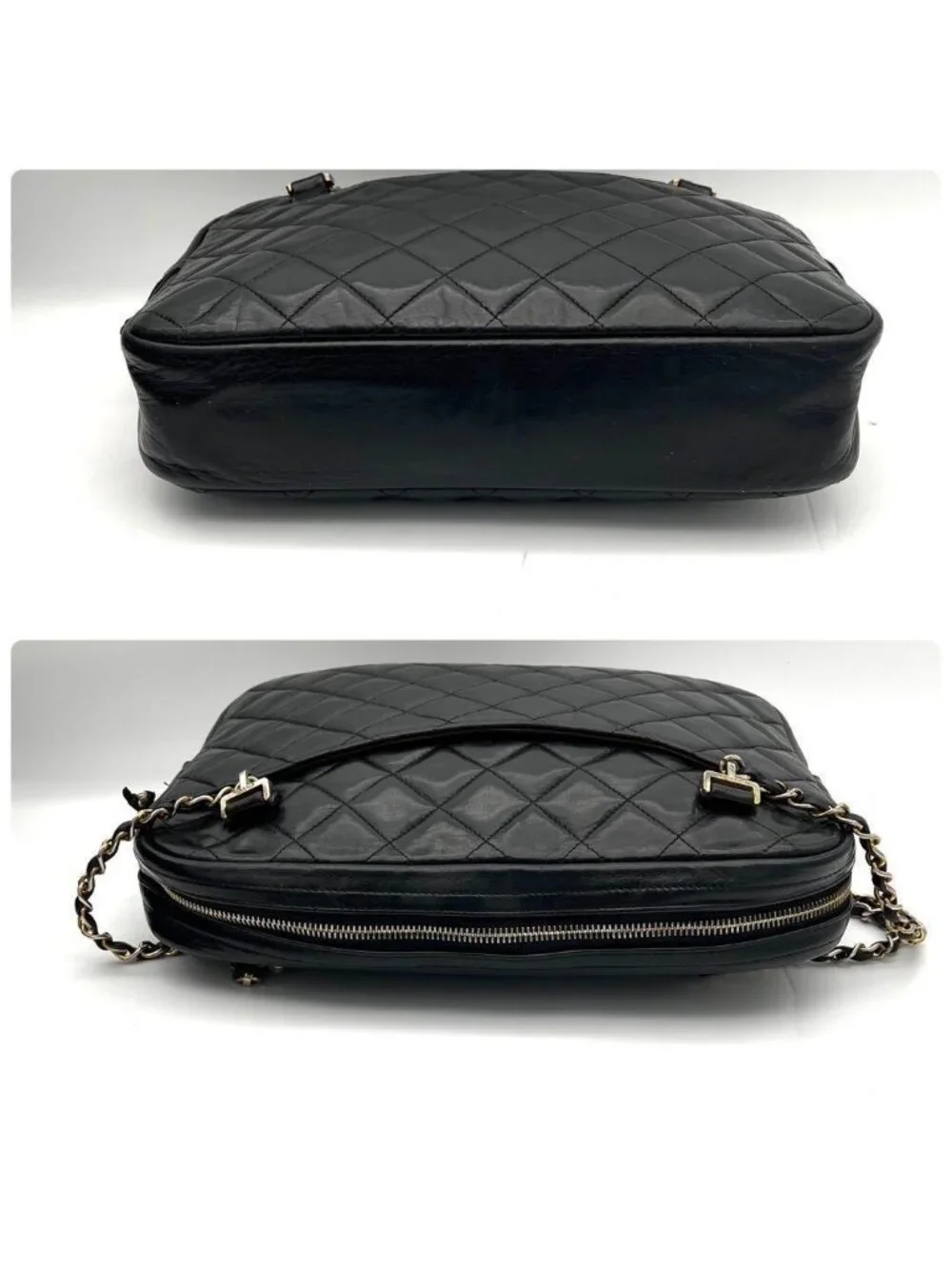 Chanel Chain Shoulder Bag Lambskin CC Logo Quilted Black